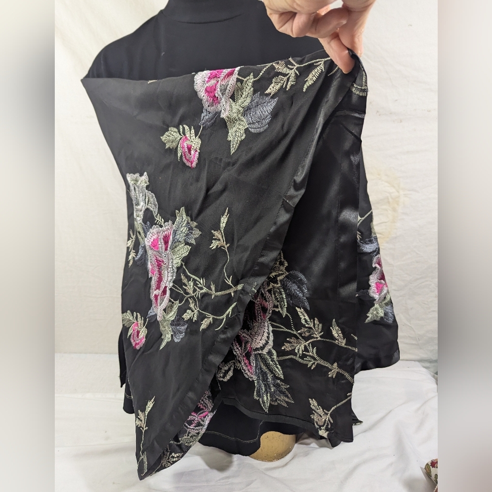 Free People Dark Floral Embroidered Tunic Angel Wing Sleeves Oversized Small
